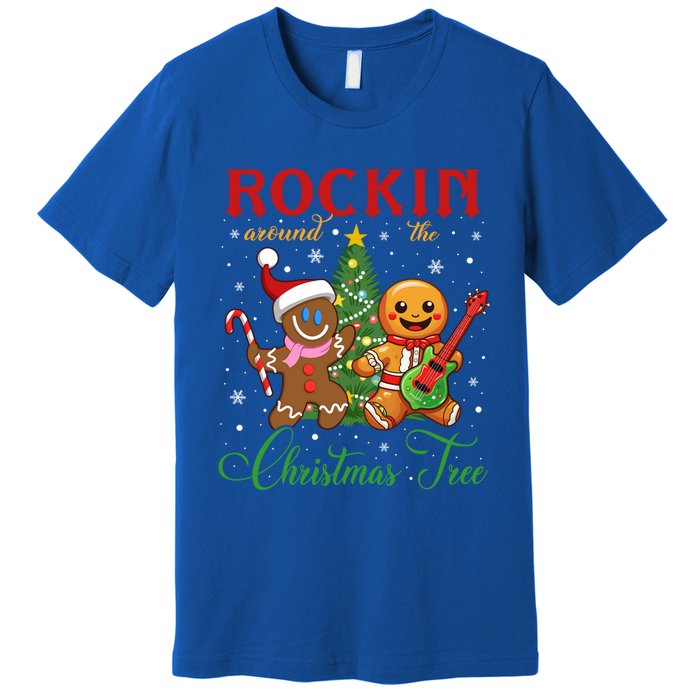 Rocking Around The Christmas Tree Gingerbread Rock And Roll Cute Gift Premium T-Shirt