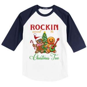 Rocking Around The Christmas Tree Gingerbread Rock And Roll Cute Gift Baseball Sleeve Shirt