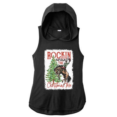 Rocking Around The Christmas Tree Christmas Cowboy Horse Ladies PosiCharge Tri-Blend Wicking Draft Hoodie Tank