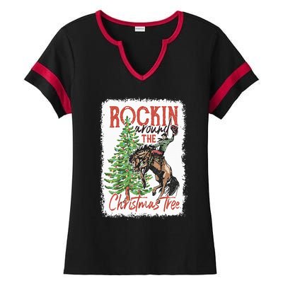 Rocking Around The Christmas Tree Christmas Cowboy Horse Ladies Halftime Notch Neck Tee