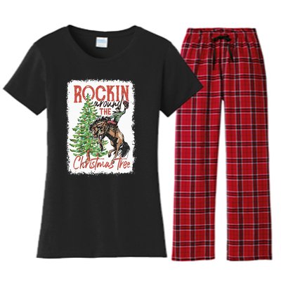 Rocking Around The Christmas Tree Christmas Cowboy Horse Women's Flannel Pajama Set