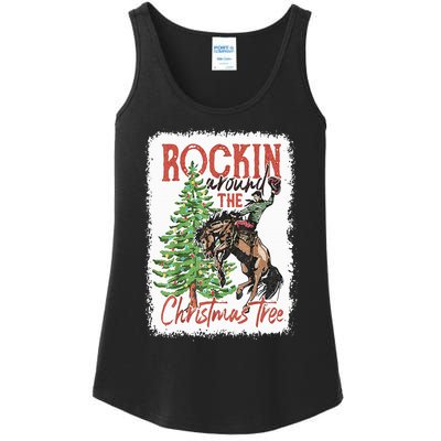 Rocking Around The Christmas Tree Christmas Cowboy Horse Ladies Essential Tank