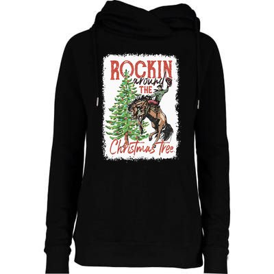 Rocking Around The Christmas Tree Christmas Cowboy Horse Womens Funnel Neck Pullover Hood