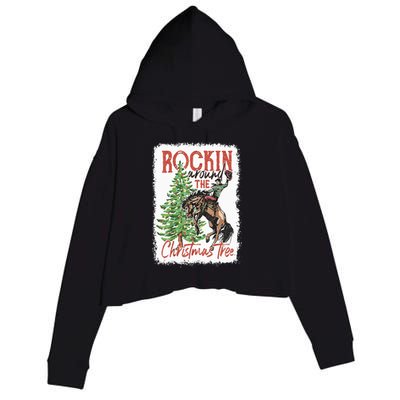 Rocking Around The Christmas Tree Christmas Cowboy Horse Crop Fleece Hoodie