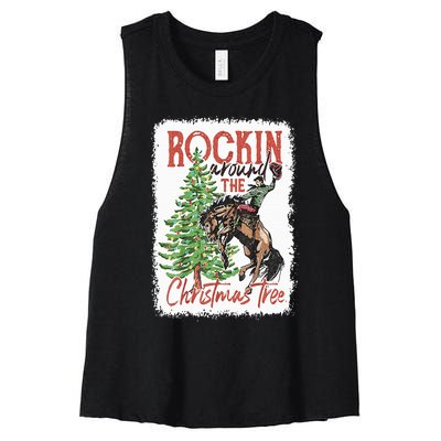 Rocking Around The Christmas Tree Christmas Cowboy Horse Women's Racerback Cropped Tank