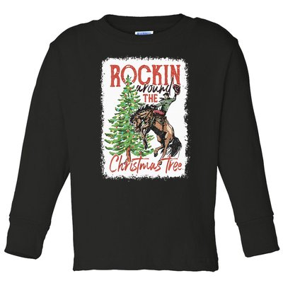 Rocking Around The Christmas Tree Christmas Cowboy Horse Toddler Long Sleeve Shirt