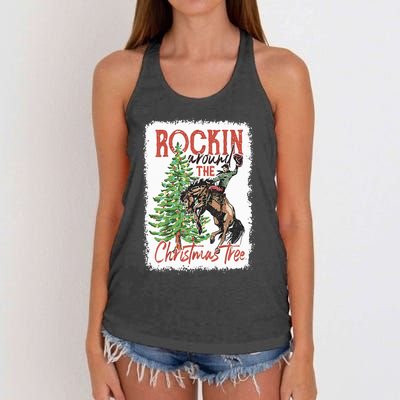 Rocking Around The Christmas Tree Christmas Cowboy Horse Women's Knotted Racerback Tank