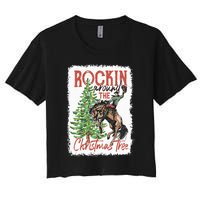 Rocking Around The Christmas Tree Christmas Cowboy Horse Women's Crop Top Tee