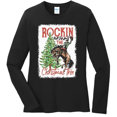 Rocking Around The Christmas Tree Christmas Cowboy Horse Ladies Long Sleeve Shirt