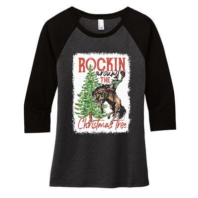 Rocking Around The Christmas Tree Christmas Cowboy Horse Women's Tri-Blend 3/4-Sleeve Raglan Shirt