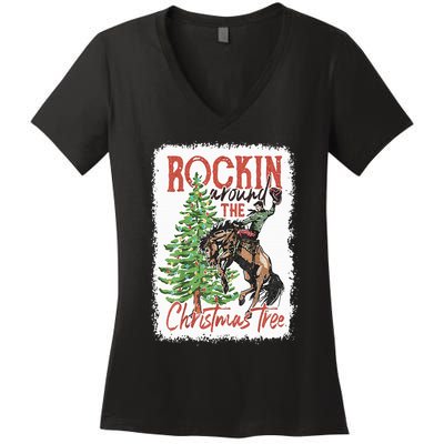 Rocking Around The Christmas Tree Christmas Cowboy Horse Women's V-Neck T-Shirt