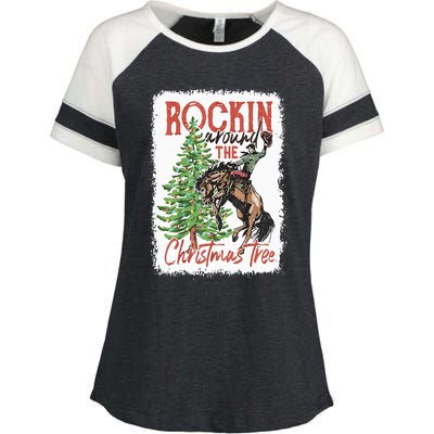 Rocking Around The Christmas Tree Christmas Cowboy Horse Enza Ladies Jersey Colorblock Tee