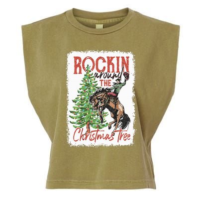 Rocking Around The Christmas Tree Christmas Cowboy Horse Garment-Dyed Women's Muscle Tee