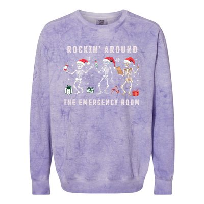 Rocking Around The Emergency Room Nurse Skeleton Christmas Colorblast Crewneck Sweatshirt