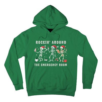 Rocking Around The Emergency Room Nurse Skeleton Christmas Hoodie