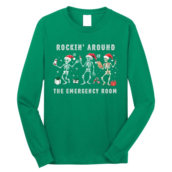 Rocking Around The Emergency Room Nurse Skeleton Christmas Long Sleeve Shirt