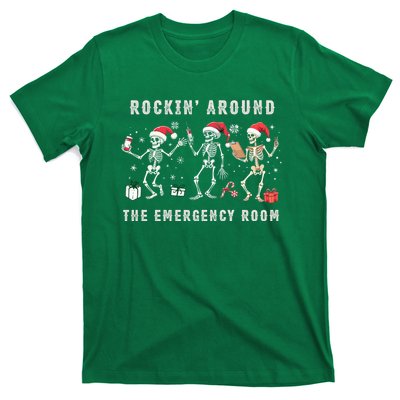 Rocking Around The Emergency Room Nurse Skeleton Christmas T-Shirt