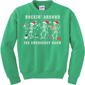 Rocking Around The Emergency Room Nurse Skeleton Christmas Kids Sweatshirt