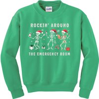 Rocking Around The Emergency Room Nurse Skeleton Christmas Kids Sweatshirt