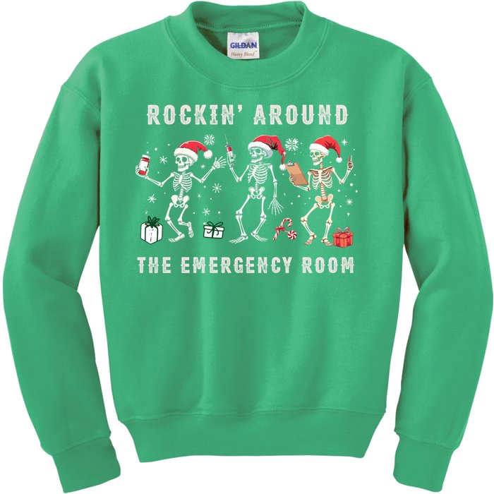 Rocking Around The Emergency Room Nurse Skeleton Christmas Kids Sweatshirt