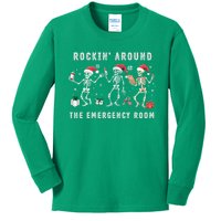 Rocking Around The Emergency Room Nurse Skeleton Christmas Kids Long Sleeve Shirt