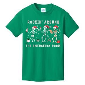 Rocking Around The Emergency Room Nurse Skeleton Christmas Kids T-Shirt