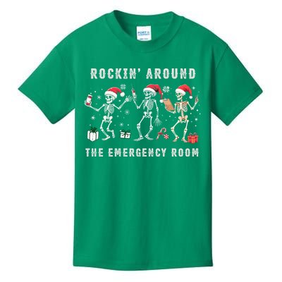 Rocking Around The Emergency Room Nurse Skeleton Christmas Kids T-Shirt