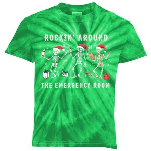 Rocking Around The Emergency Room Nurse Skeleton Christmas Kids Tie-Dye T-Shirt