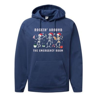 Rocking Around The Emergency Room Nurse Skeleton Christmas Performance Fleece Hoodie