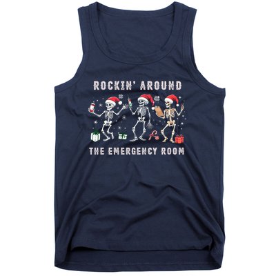 Rocking Around The Emergency Room Nurse Skeleton Christmas Tank Top