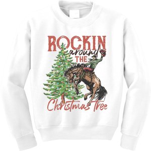 Rocking Around The Christmas Tree Christmas Cowboy Horse Kids Sweatshirt