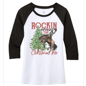 Rocking Around The Christmas Tree Christmas Cowboy Horse Women's Tri-Blend 3/4-Sleeve Raglan Shirt