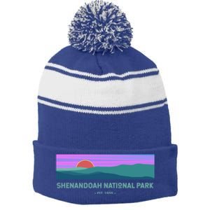 Retro Appalachian Trail Blue Ridge Shenandoah National Park Gift Stripe Pom Pom Beanie