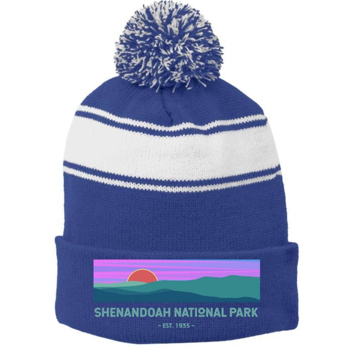 Retro Appalachian Trail Blue Ridge Shenandoah National Park Gift Stripe Pom Pom Beanie