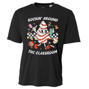 Rockin Around The Classroom Teacher Christmas Tree Cake Cooling Performance Crew T-Shirt