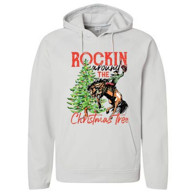 Rocking Around The Christmas Tree Christmas Cowboy Horse Performance Fleece Hoodie