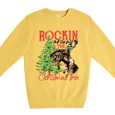 Rocking Around The Christmas Tree Christmas Cowboy Horse Premium Crewneck Sweatshirt