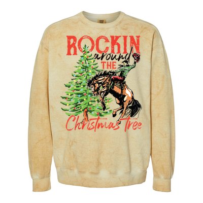 Rocking Around The Christmas Tree Christmas Cowboy Horse Colorblast Crewneck Sweatshirt