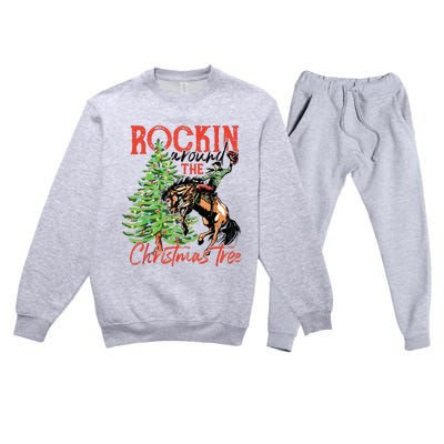 Rocking Around The Christmas Tree Christmas Cowboy Horse Premium Crewneck Sweatsuit Set