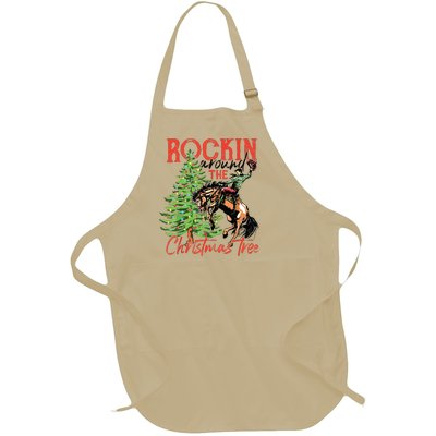 Rocking Around The Christmas Tree Christmas Cowboy Horse Full-Length Apron With Pockets