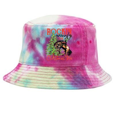 Rocking Around The Christmas Tree Christmas Cowboy Horse Tie-Dyed Bucket Hat