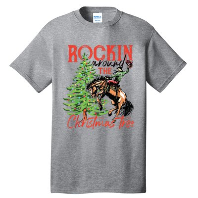 Rocking Around The Christmas Tree Christmas Cowboy Horse Tall T-Shirt