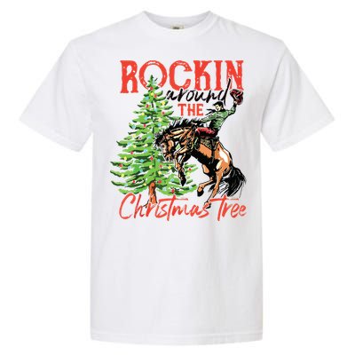 Rocking Around The Christmas Tree Christmas Cowboy Horse Garment-Dyed Heavyweight T-Shirt