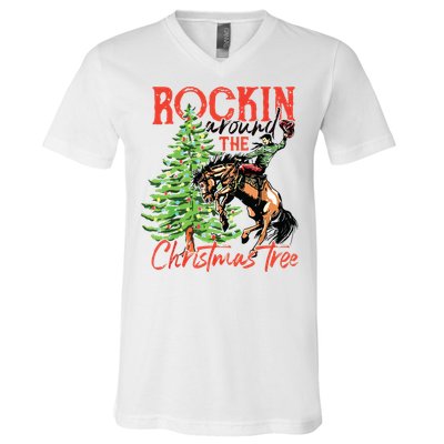 Rocking Around The Christmas Tree Christmas Cowboy Horse V-Neck T-Shirt