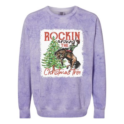 Rocking Around The Christmas Tree Cowboy Horse Colorblast Crewneck Sweatshirt