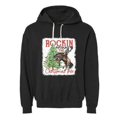 Rocking Around The Christmas Tree Cowboy Horse Garment-Dyed Fleece Hoodie