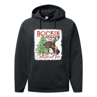 Rocking Around The Christmas Tree Cowboy Horse Performance Fleece Hoodie