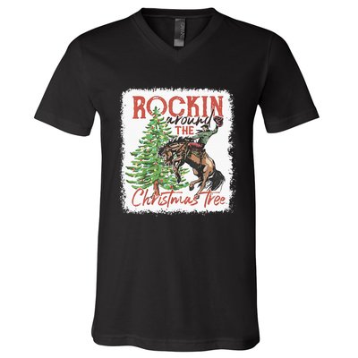 Rocking Around The Christmas Tree Cowboy Horse V-Neck T-Shirt