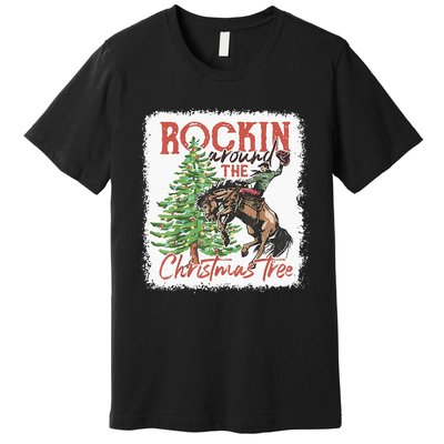 Rocking Around The Christmas Tree Cowboy Horse Premium T-Shirt