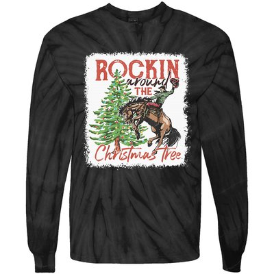 Rocking Around The Christmas Tree Cowboy Horse Tie-Dye Long Sleeve Shirt